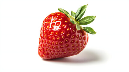 A single ripe strawberry with green leaves