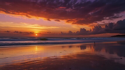Obraz premium Serene Beach Sunset with Vibrant Sky and Golden Reflections V1