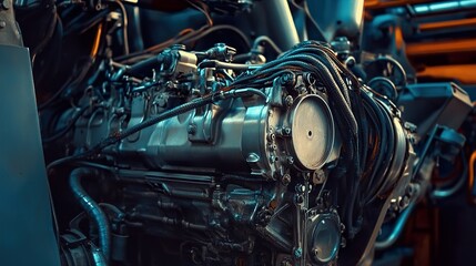 Fototapeta premium Close-up of a powerful industrial engine