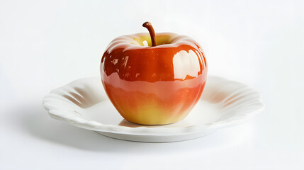 A Shiny Red Apple Rests on a White Plate