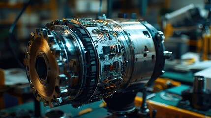 Obraz premium Intricate Machinery Component with Electronics and Circuits
