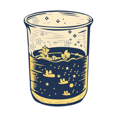 A vintage illustration of a glass beaker