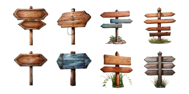 Rustic Wooden Signage Collection on Transparent Background