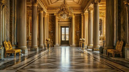 Fototapeta premium Elegant Interior of Historic Palace with Columns and Artwork