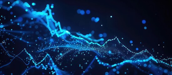 Abstract blue glowing particles wave.