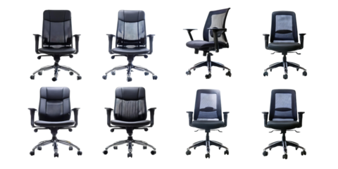 Variety of Stylish Black Office Chairs on Transparent Background