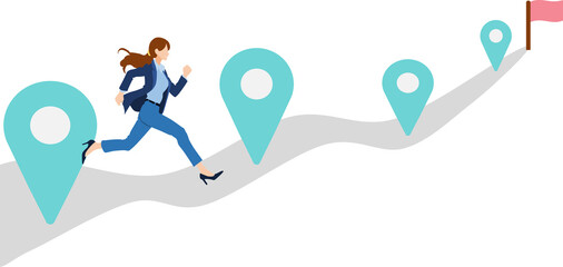 目標達成へのロードマップのイラスト(ビジネスウーマン)