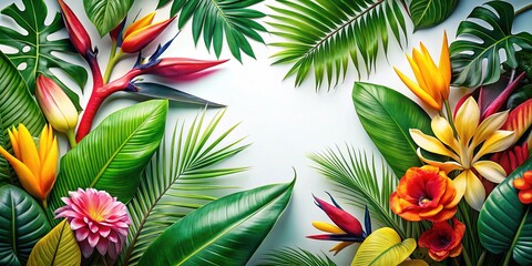 Tropical Leaf & Flower Eco Background - Bright Nature