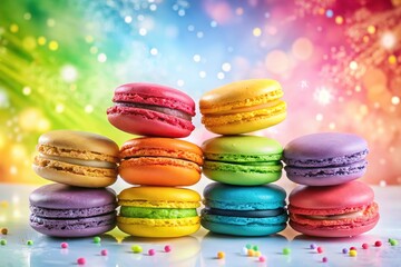 Rainbow Macarons Delightful Dessert Photography