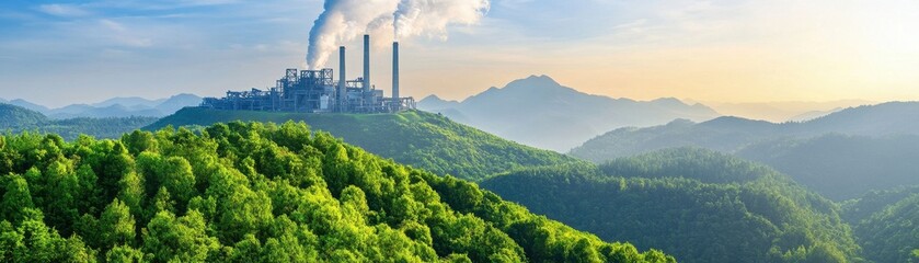 Obraz premium Steel Industry Plant Amidst Lush Nature: A Contrast of Industry and Environment