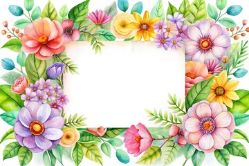 Fototapeta premium Pastel Watercolor Spring Frame - Floral Border Design