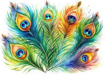 Obraz premium Peacock Feather Watercolor Art Set - Abstract Designs