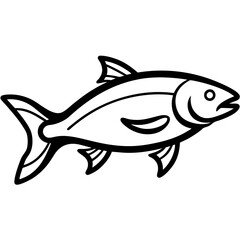 Cute Silhouette of a Salmon line art vector cartoon illustration