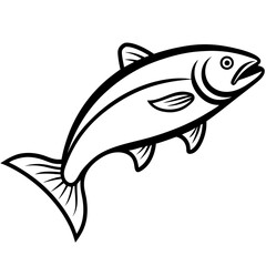 Cute Silhouette of a Salmon line art vector cartoon illustration