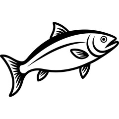 Cute Silhouette of a Salmon line art vector cartoon illustration