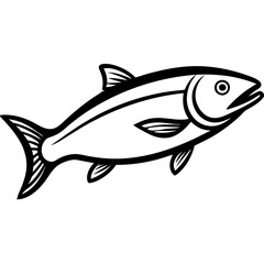 Cute Silhouette of a Salmon line art vector cartoon illustration