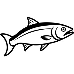 Cute Silhouette of a Salmon line art vector cartoon illustration