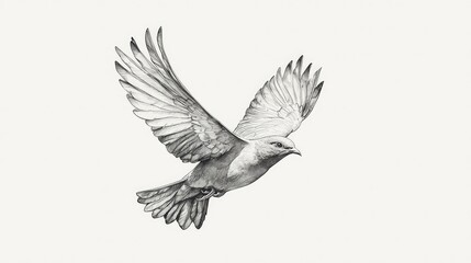 Naklejka premium Detailed Sketch of a Bird in Flight with Graceful Wings Spread