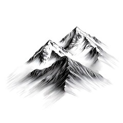 Dramatic Black and White Illustration of Snow-Capped Mountain Peaks.