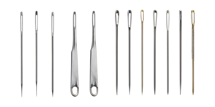 Assorted Sewing Needles on Transparent Background