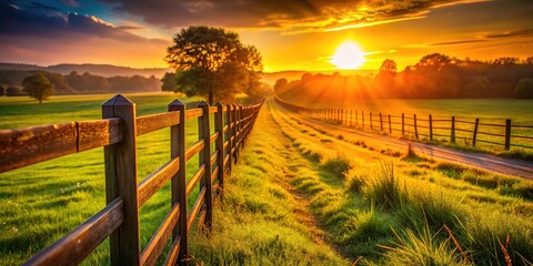 Obraz premium Colorful Field Fence - Stunning Landscape Art