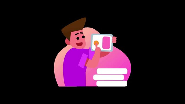 man using tablet compute sign and symbol. 2d animated video clip. without background. Using TECHNOLOGY concept. 