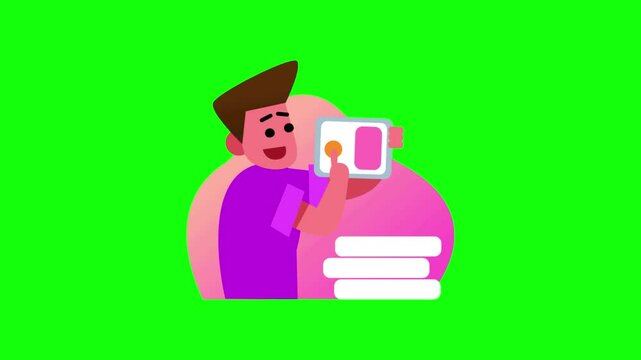 man using tablet compute sign and symbol. 2d animated video clip. without background. Using TECHNOLOGY concept. 