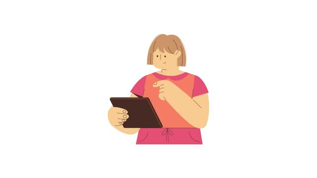 man using tablet compute sign and symbol. 2d animated video clip. without background. Using TECHNOLOGY concept. 