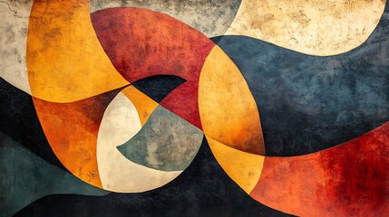 Abstract artwork featuring swirling orange red and grey shapes