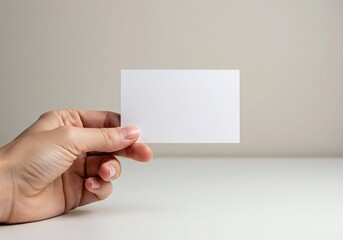 Obraz premium A clean and modern composition of a hand holding a blank business card, ideal for showcasing design concepts