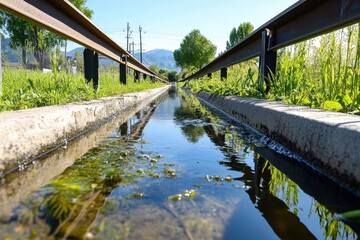 Water channels obstructed by invasive species disrupting natural ecosystems and biodiversity.