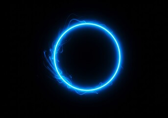 A neon blue abstract circle glowing on a dark background

