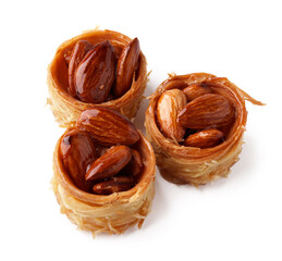 Sweet dessert filled with almonds and shredded pastry enjoyed in Middle Eastern cuisine