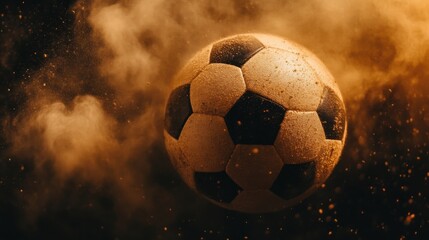 Fototapeta premium Dynamic soccer ball action sports arena digital art dramatic lighting close-up view motion concept