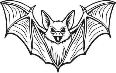 Obraz premium Black and white line art Silhouette a bat vector doodle art in white background