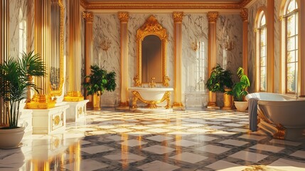 Obraz premium Luxurious Elegant Bathroom Design with Gold Accents and Marble Walls