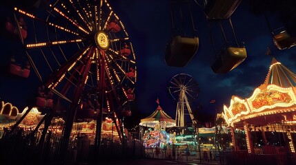 Night at the Funfair: Ferris Wheel and Carnival Lights
