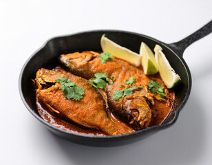 masala fish fry in the white background studio shot 