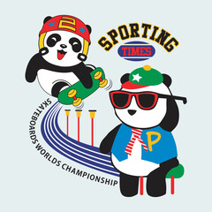 pandas skateboard playing,design cartoon vector illustration