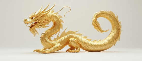 Obraz premium A golden dragon. on white background. dragon. golden dragon