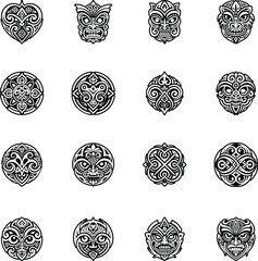 Set of Maori Mythology Glyph Style Icons 

