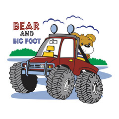 bear riding big foot car,design cartoon vector illustration © Nur