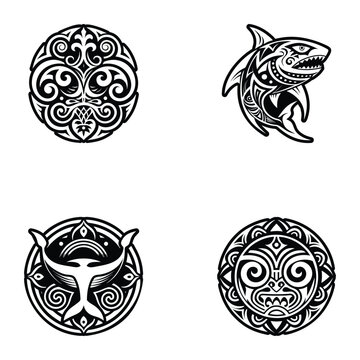 Pack of Glyph Style Maori Tattoo Icons 


