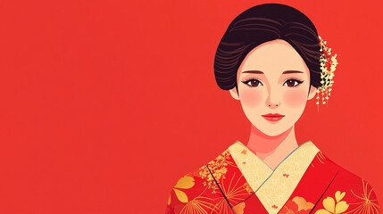 Japanese traditional culture geisha beautiful girl wearing kimono yukata illustration background