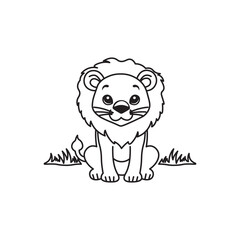 illustration of Black And White Coloring Book With Bold Lines, Cute Animal Lion and Tiger