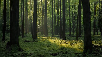 Obraz premium Sunlit Forest Path: A Serene Nature Escape