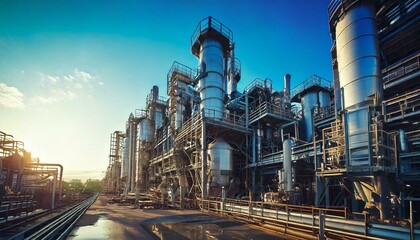 Fototapeta premium Industrial operations at a refinery urban setting photography daylight wide angle technology insights