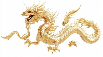 Fototapeta premium Golden Dragon on white background. dragon