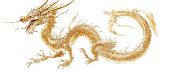 Obraz premium A golden dragon. golden dragon on white background