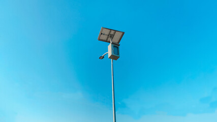 Solar street light, solar street light pole with sky background, energy saving concept, natural energy from sunlight